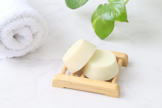 conditioner bar lavender solid bar lavender handmade in the netherlands on top of the bathroom sink 